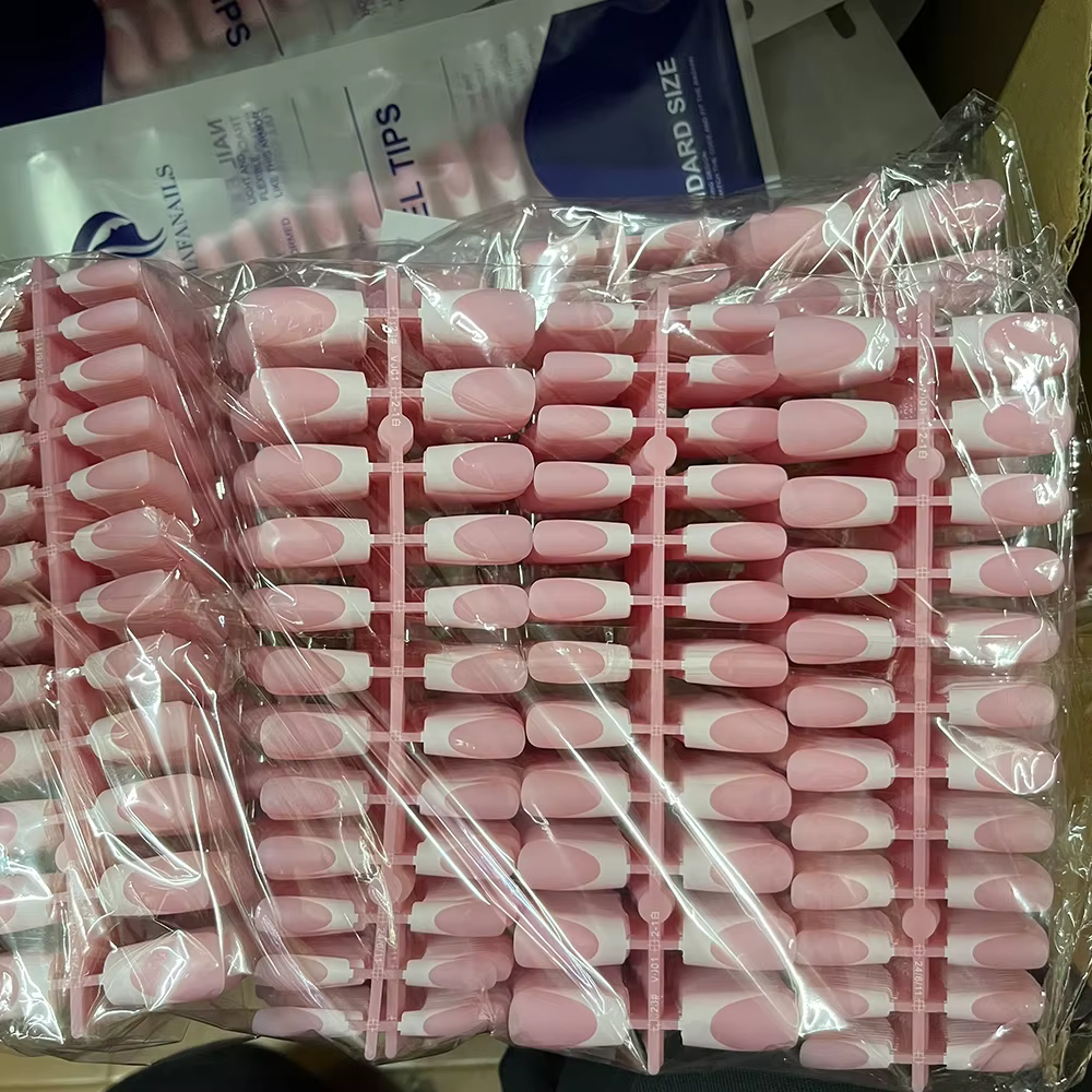 120 faux ongles français carrés moyennement longs en acrylique, à couverture complète, à presser, po