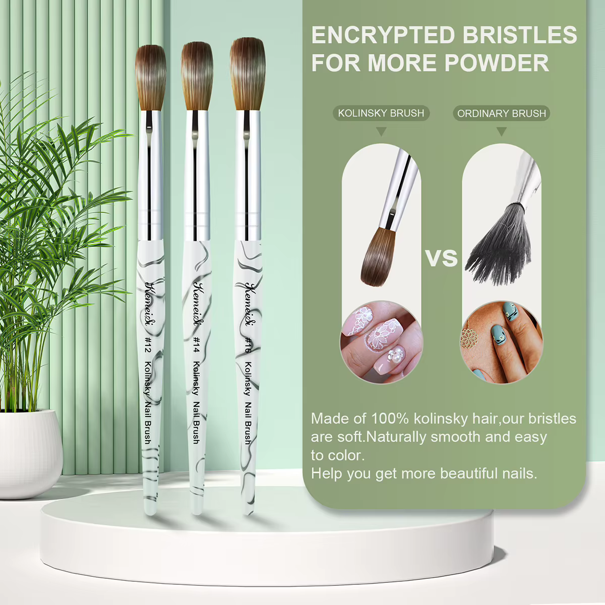 KEMEISI # 8- # Kolinsky – ensemble de 16 brosses à ongles en acrylique, 3D pures, faites à la main,