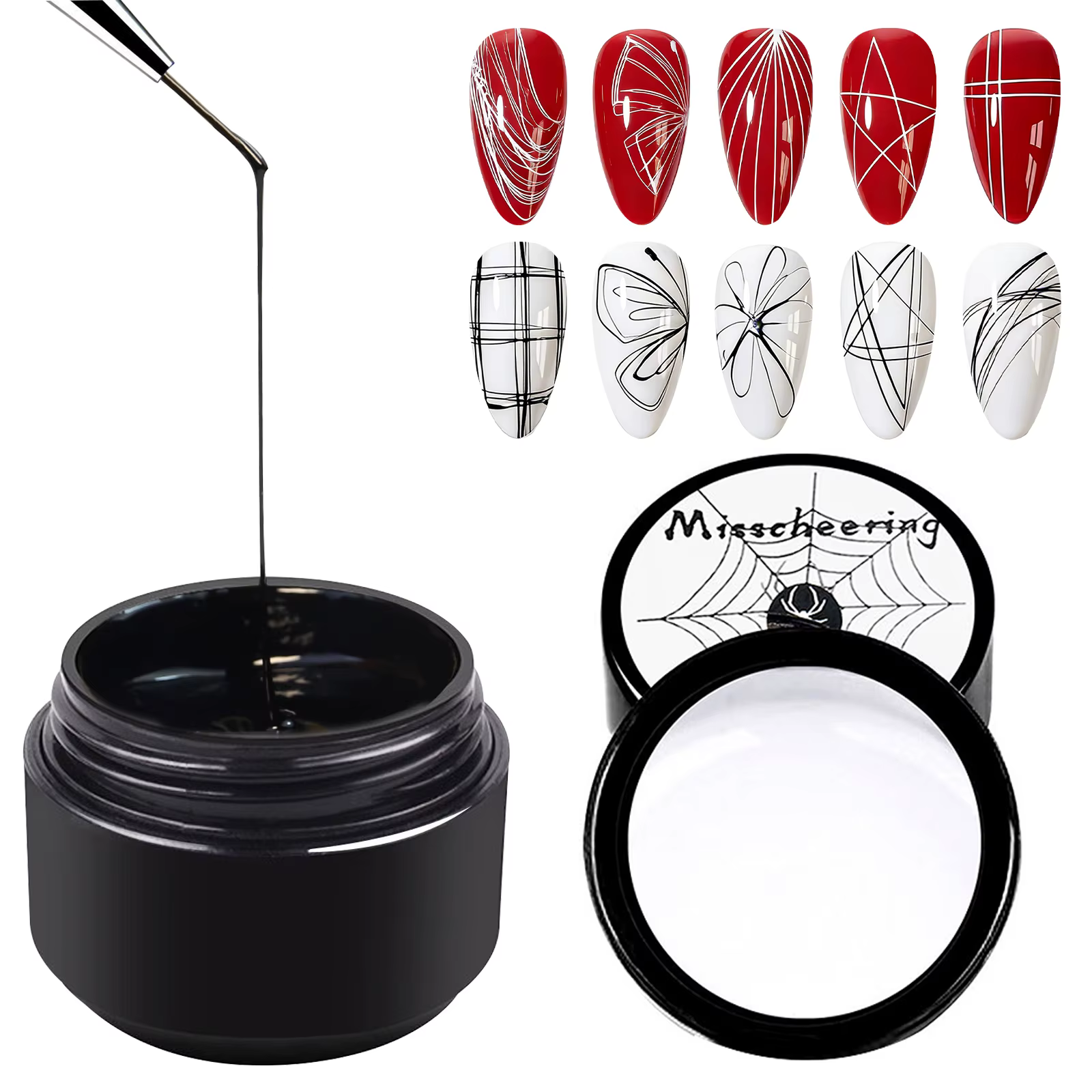 2 pièces Gel Spider pour Nail Art, Gel de traçage élastique pour dessin de lignes, Gel de dessin LED