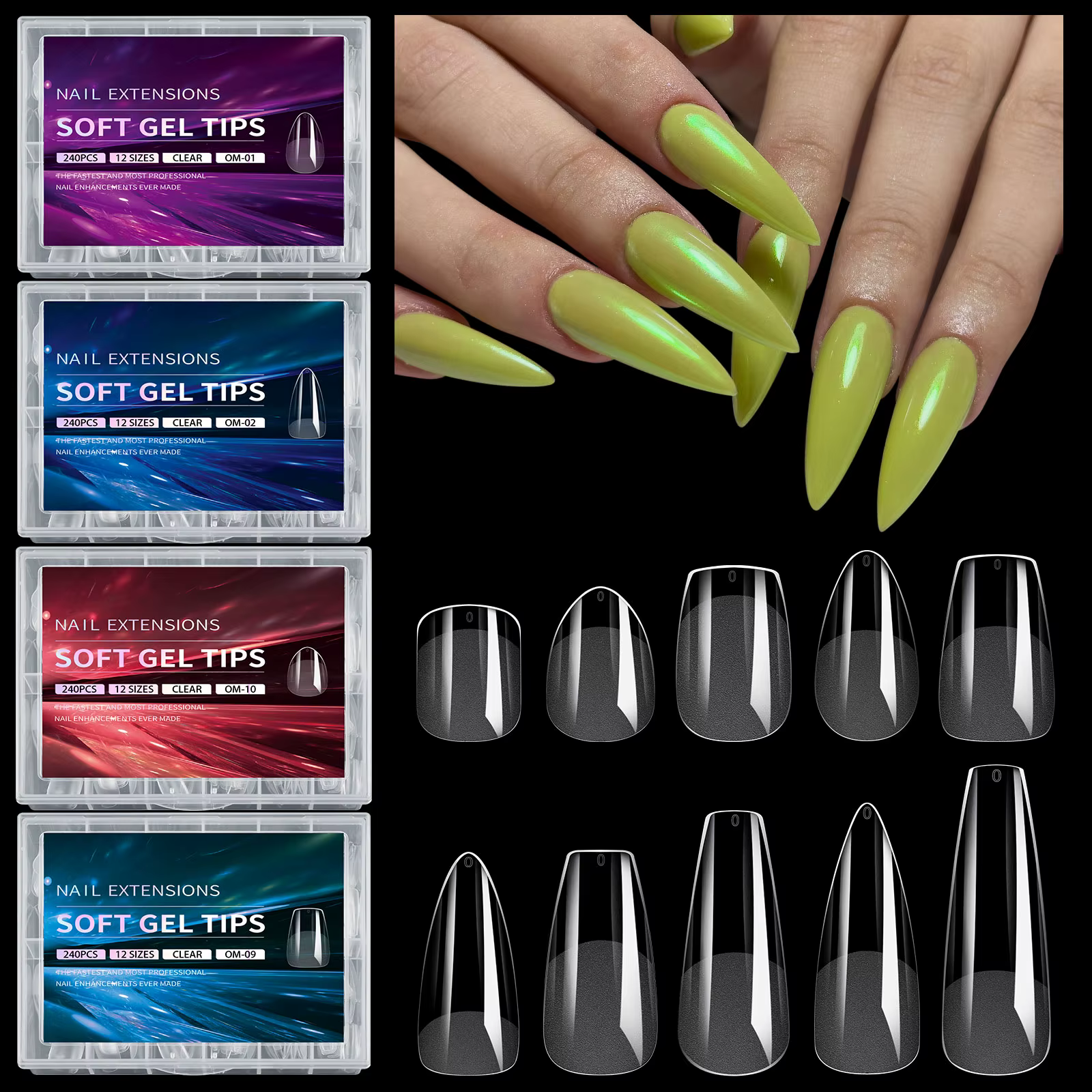 Faux ongles de luxe en Gel doux, Capsules semi-mates, cercueil français d'amande, couverture complèt
