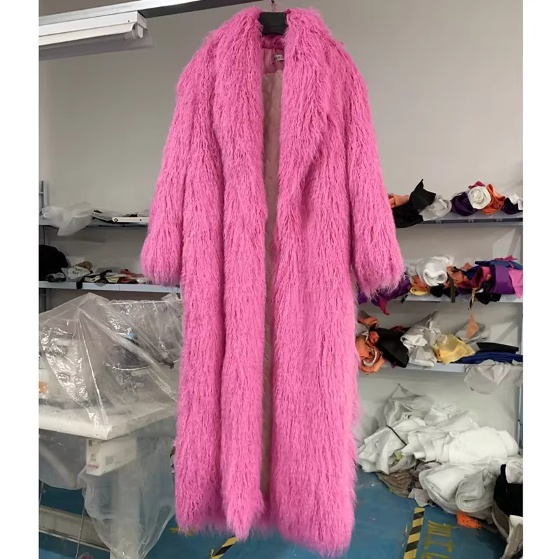 Femmes Imitation mouton fausse fourrure Long manteau Cardigan thermique ample coupe ajustée en peluc