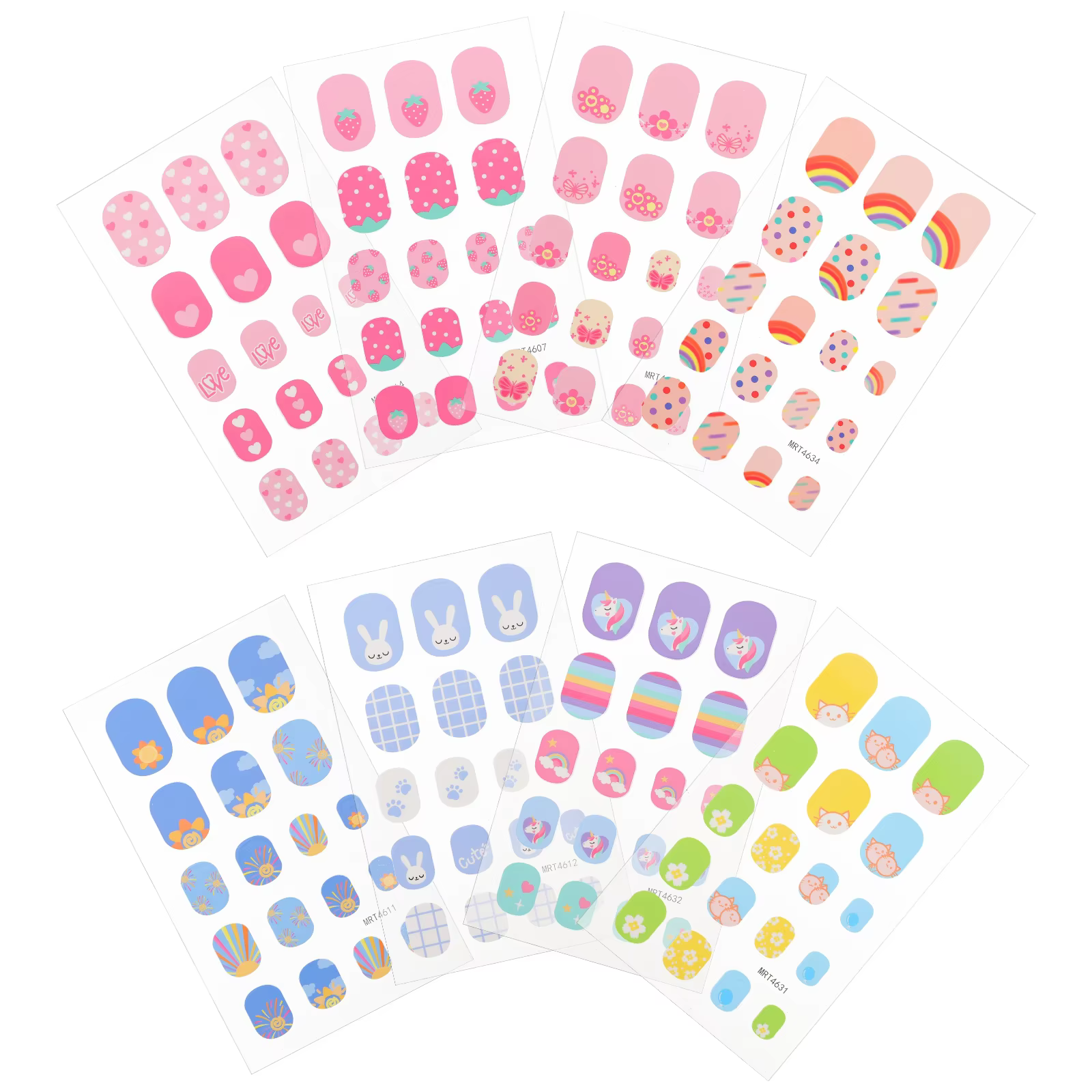 Autocollants pour ongles imperméables pour enfants, 8 feuilles, N64.souhaits on False, Cute Kids for