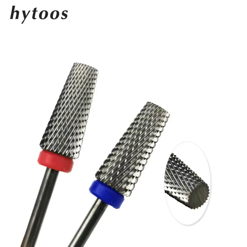 HYTOOS plat conique dents croisées foret 3/32 forets à ongles en carbure enlever Gel manucure Cutter