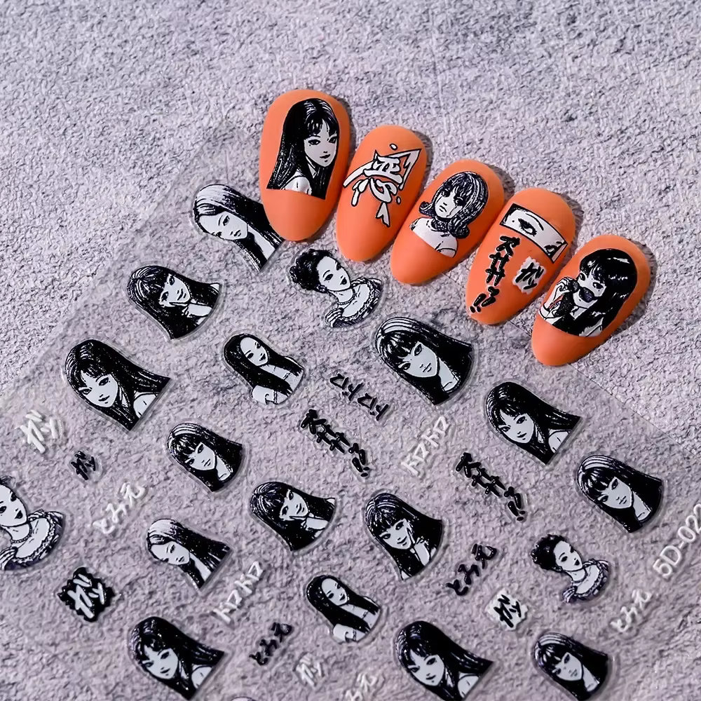 Autocollant 5D pour les ongles, motif bande dessinée d'horreur japonaise, personnages de dessin anim