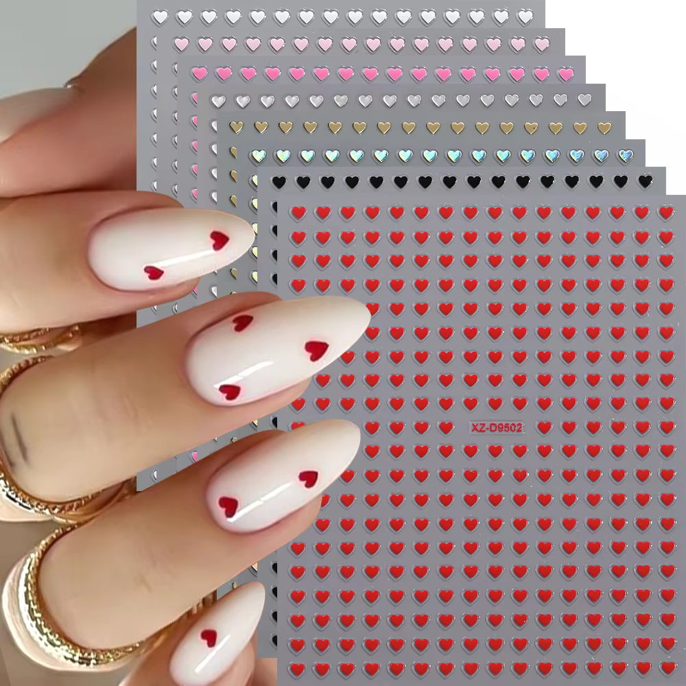 Autocollants pour ongles en forme de cœur, couleurs mélangées 3D, pour la saint-valentin, doux, roug