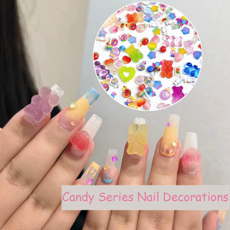 Bonbons colorés série mixte Nail Art breloques peints sucettes Fudge coeurs bêtes décorations d'ongl