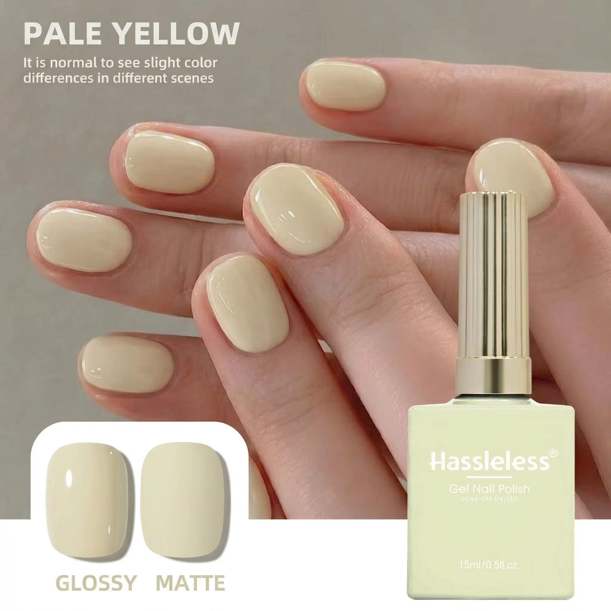 Hassleless 1 flacon (15 ml) de gel à ongles couleur jaune pâle — Vernis gel simple et facile à appli