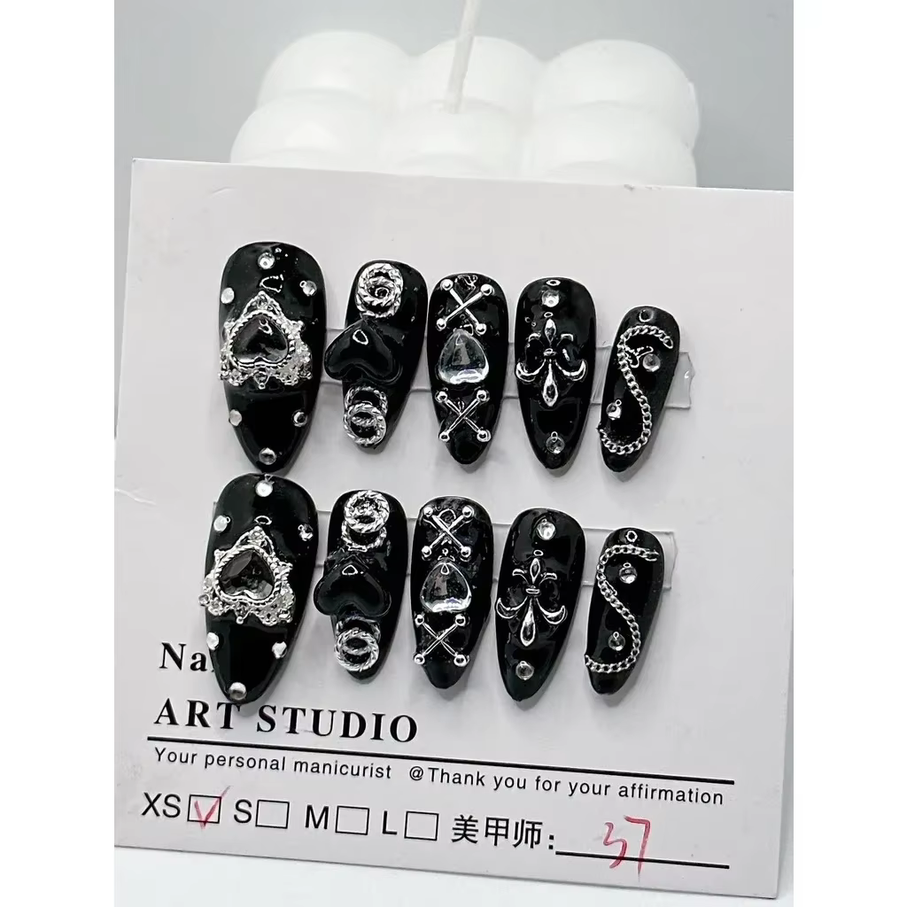 10 pièces à la main porter des ongles série Dark Mine foncé épicé fille Style Patch pour ongles noir