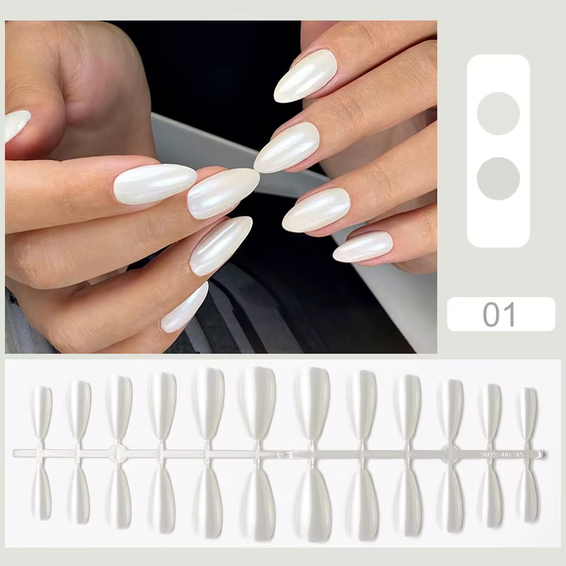 24 pièces Aurora blanc presse sur ongles amovible brillant amande faux ongles détachables complet fi