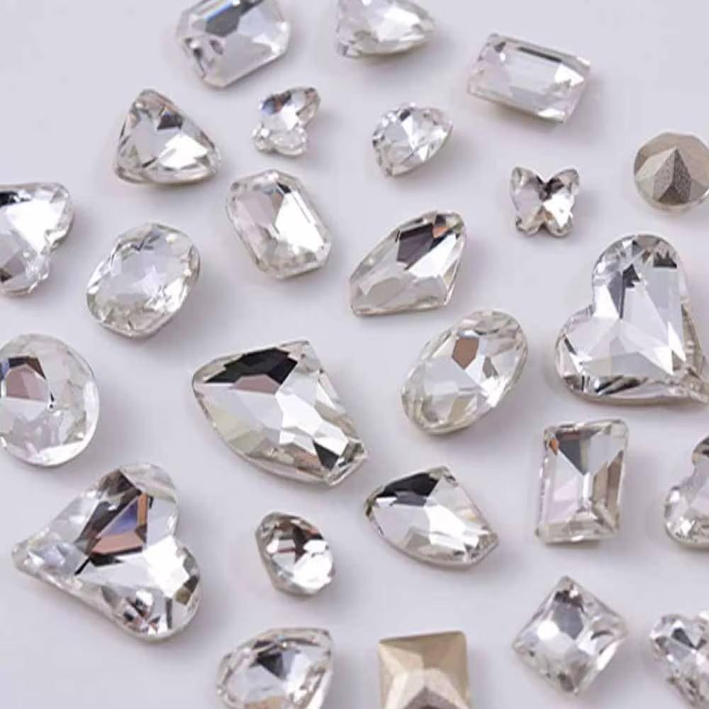Strass 3D K9 en cristal blanc brillant pour Nail Art, formes mixtes, fond pointu, diamants en verre,