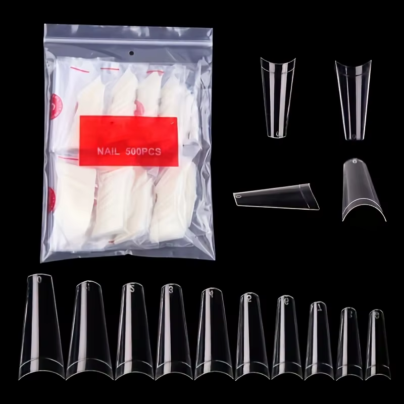 500 pièces faux ongles Art conseils français naturel Transparent cercueil faux ongles conseils acryl