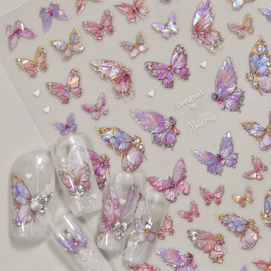 Autocollants pour Nail Art papillon aurore en relief 5D, 1 pièce, autocollants auto-adhésifs pour dé