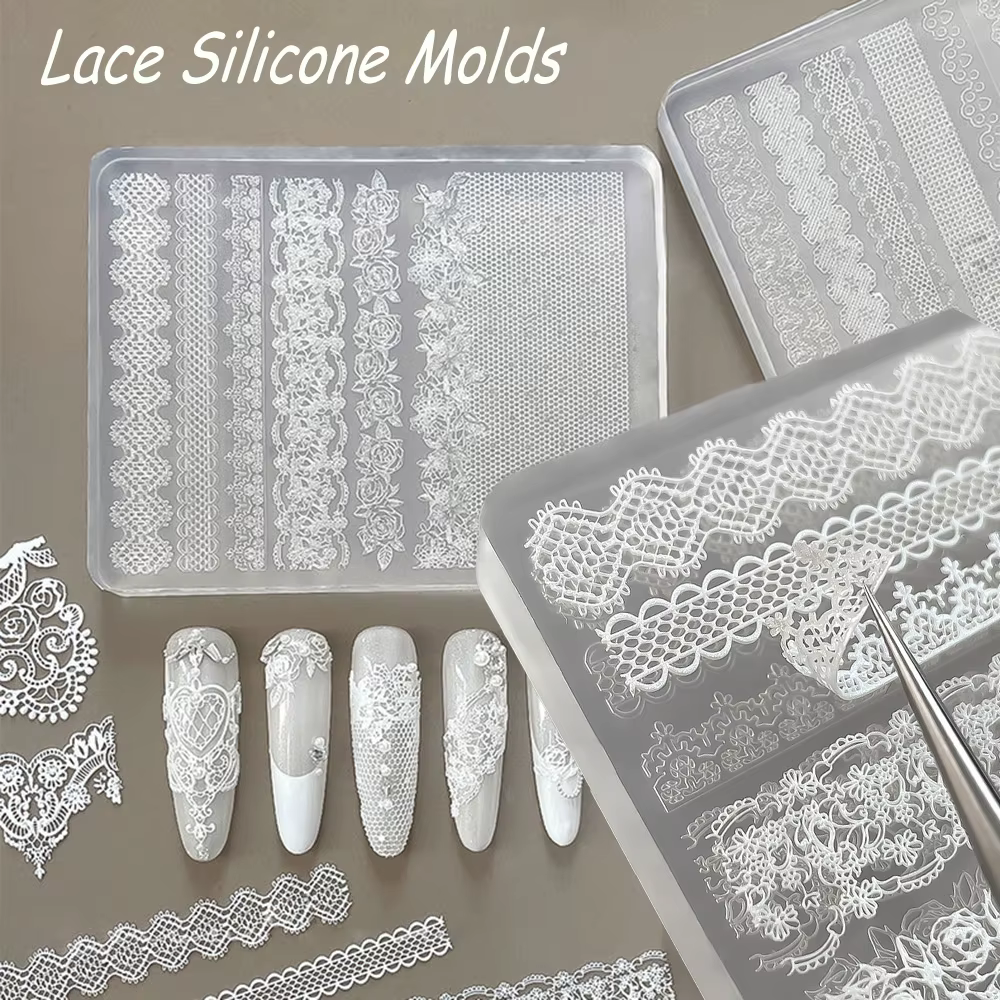 Moule à ongles en silicone souple 3D, motif dentelle creuse, fleur de rose, pour sculpture d'ongles 