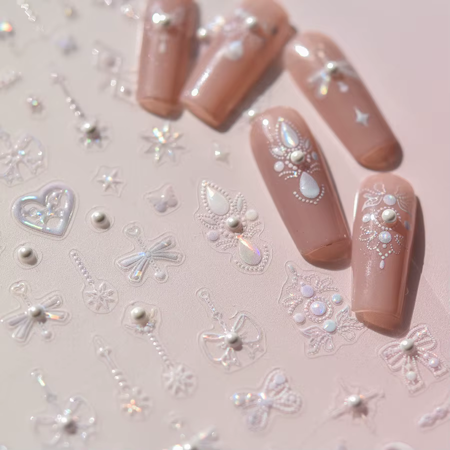 Autocollants pour ongles en cristal et diamant 5D, 1 pièce, stickers de décoration, laser, nœud papi