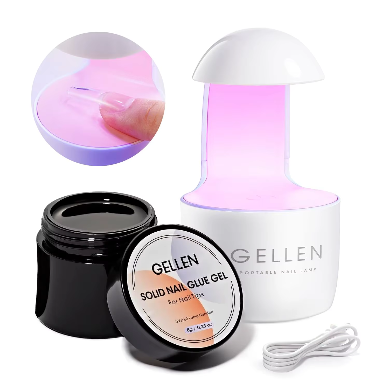 Kit de colle à ongles solide GELLEN, colle pour faux ongles 8g, avec lampe UV mini 8w, pour la pose 