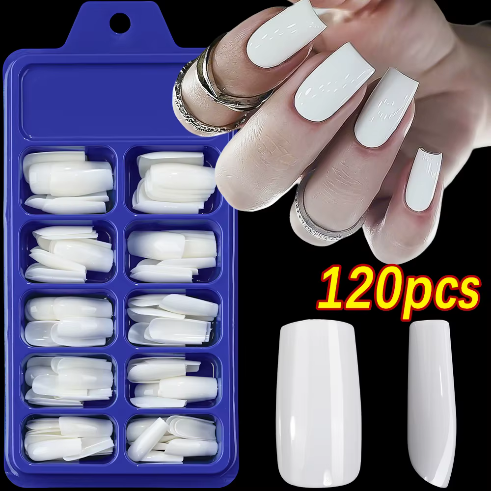 120 pièces/boîte blanc pur presse sur ongles 10 tailles court carré couverture complète faux ongles 