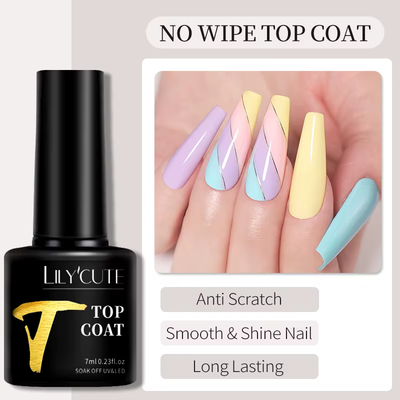 LILYCUTE 7ml Base Nowipe Top Coat Soak Off UV LED Gel Vernis à Ongles Gel de Renforcement Semi-Perma
