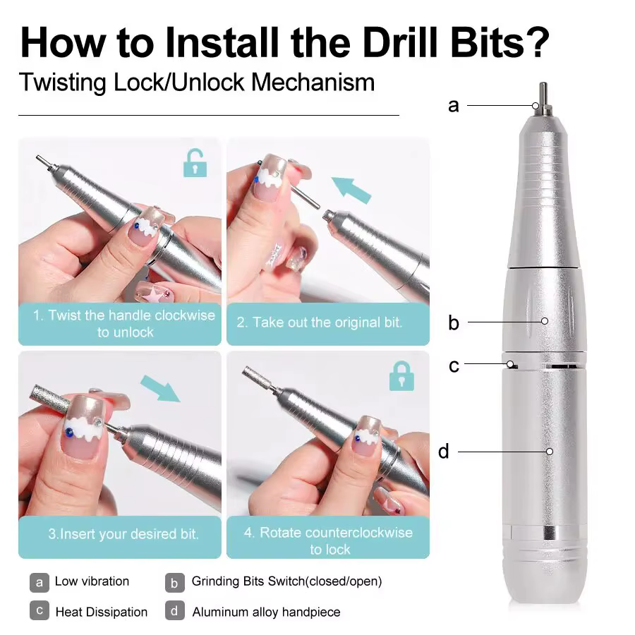 Perceuse à ongles électrique Portable professionnelle 45000 tr/min, lime de ponceuse à ongles Rechar