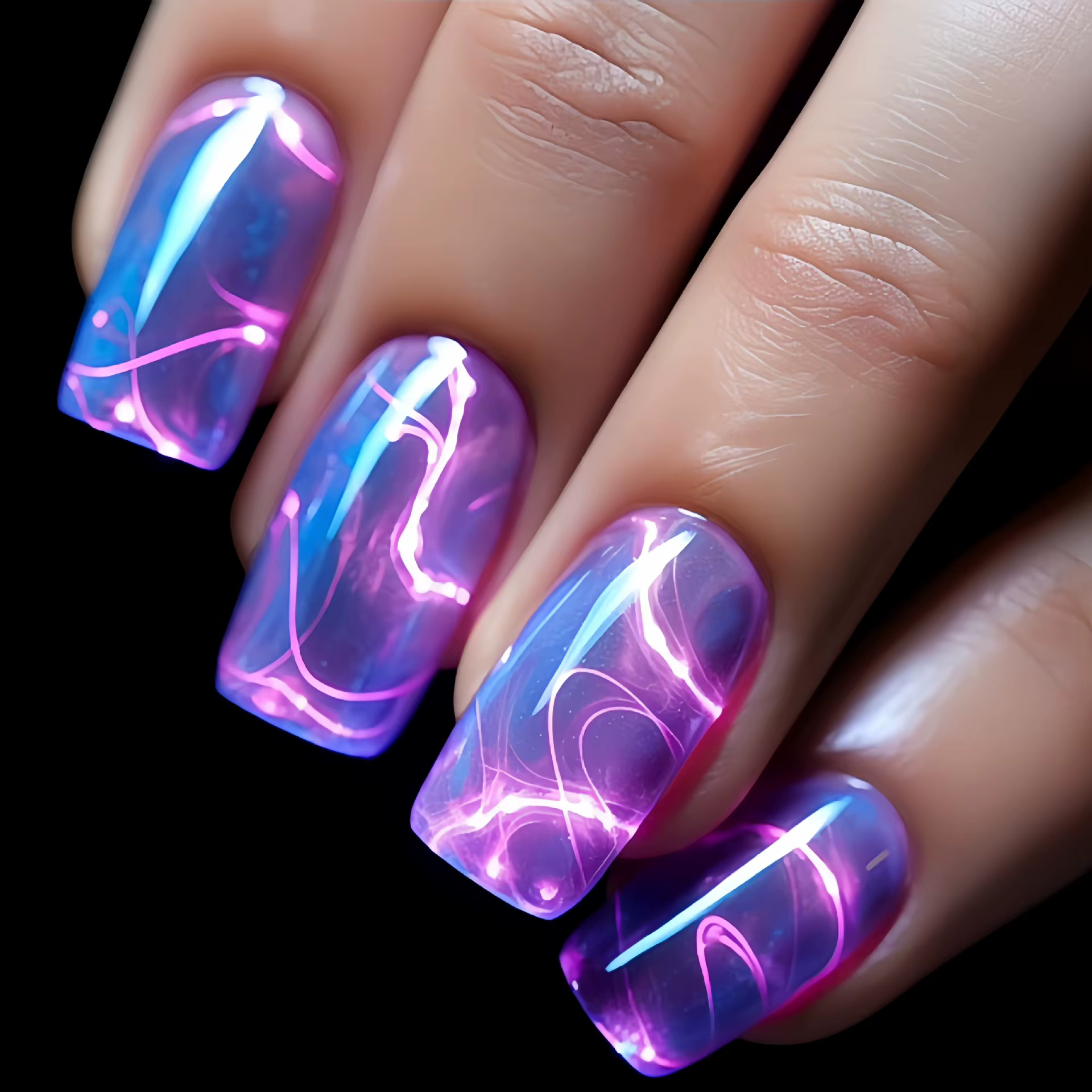 24 pièces/ensemble faux ongles mi-longs pour femmes filles Y2K dégradé violet bleu jaune vert carré