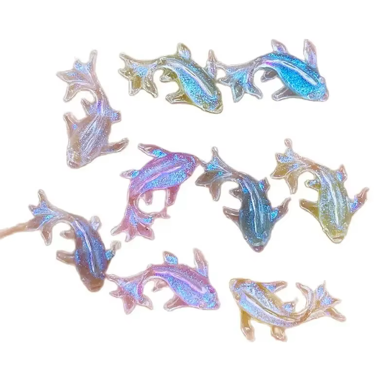 20 pièces 3D Kawaii résine mixte poisson Nail Art décorations dessin animé glace Transparent strass