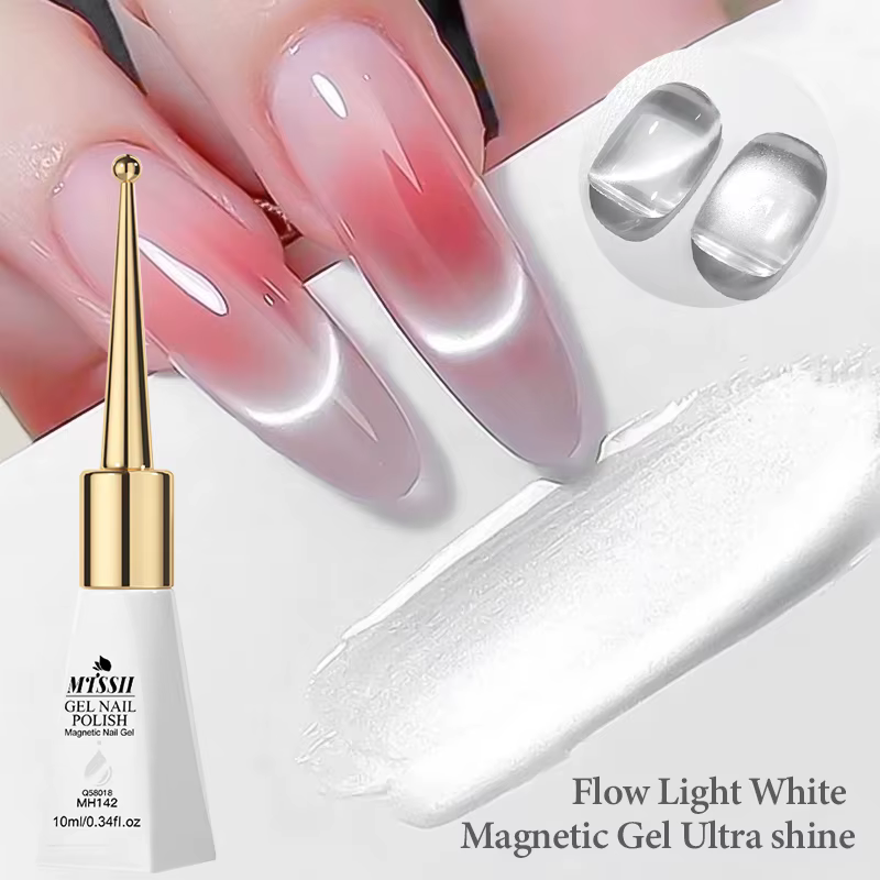 Vernis à ongles Gel magnétique chat blanc, Ultra brillant, paillettes scintillantes, Semi-permanant,