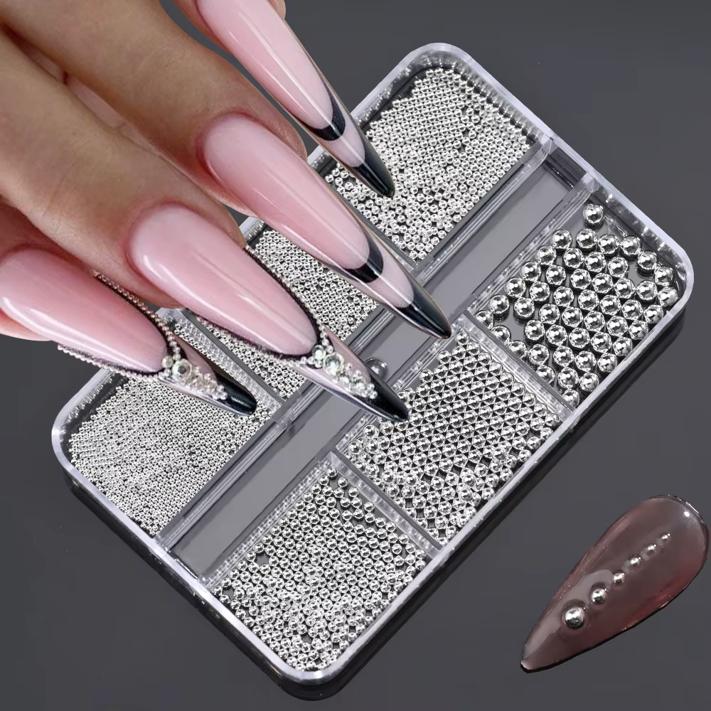 6 grilles 6 tailles de perles métalliques dorées, breloques pour Nail Art, perles de Caviar 3D pour 