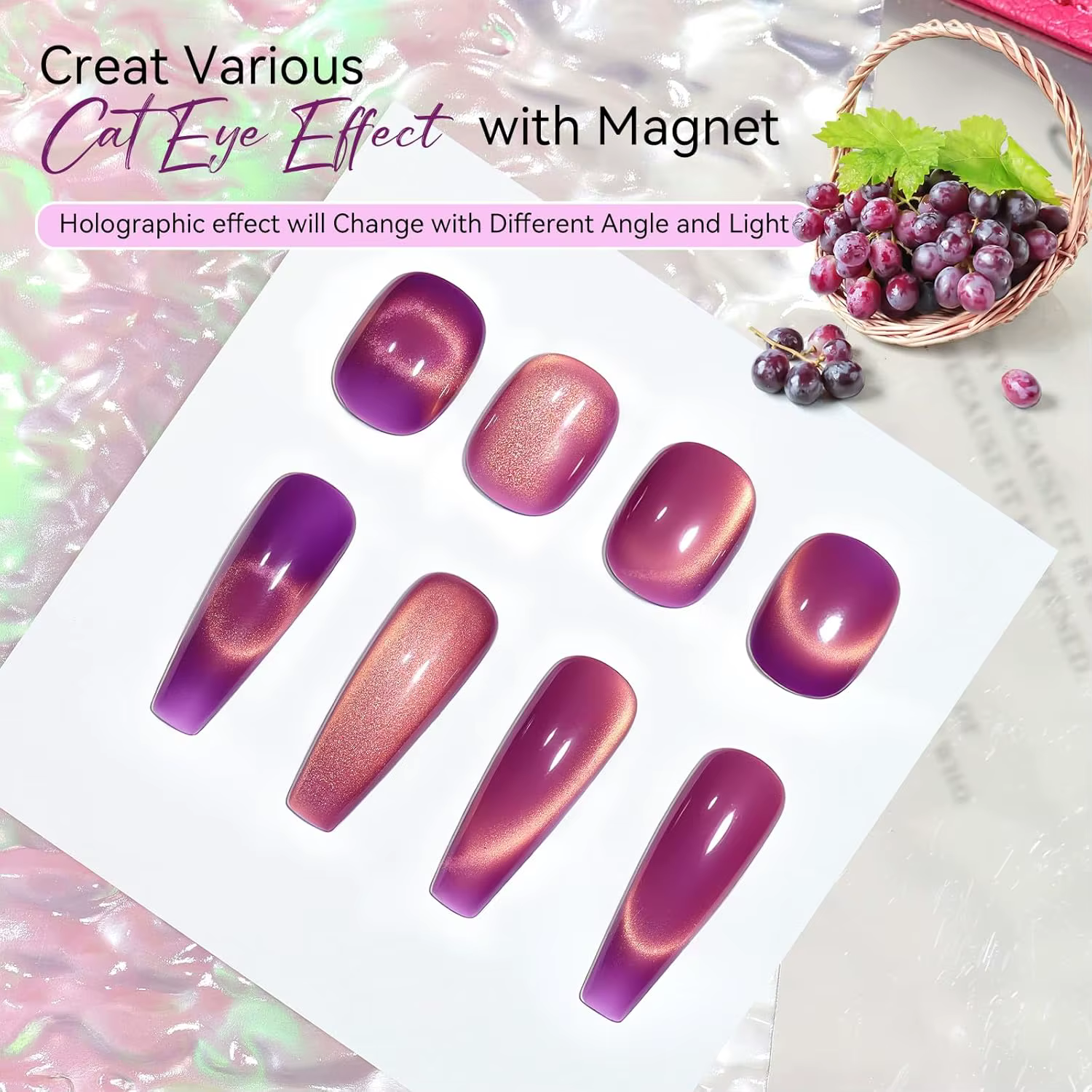 Makartt-Verhéritage à Ongles Gel Holographique en Forme d'Œil de Chat, à Tremper avec Aimant, Lampe 
