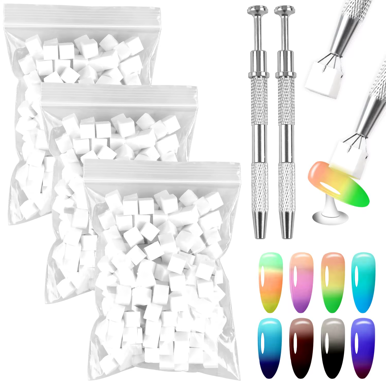 Éponges à Ongles Souples de 1cm pour Ombre N64.Brosse avec 2 Stylos de Grattage, Dégradé et Manucure