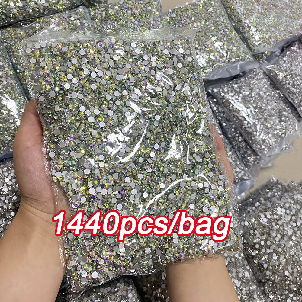 1440 pièces ongles FlatBack cristal Strass clair/AB verre Strass (SS3-SS20) 3D ongles pierres précie