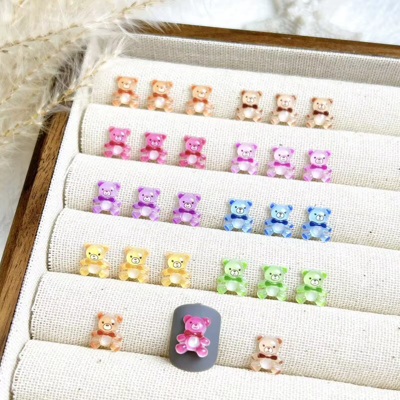 Ours en résine colorés, 30 pièces, breloques pour ongles, translucides, mignons, décorations pour Na