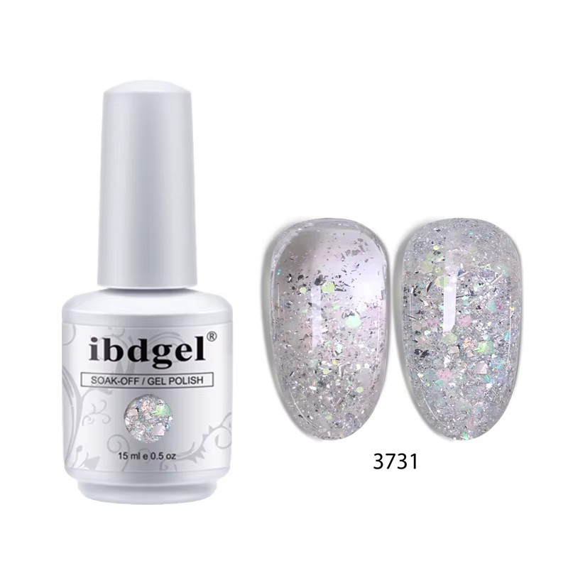 Ibdgel 15g Gel à ongles pailleté transparent, gel flash éclatant, vernis semi-permanent UV, gel pour