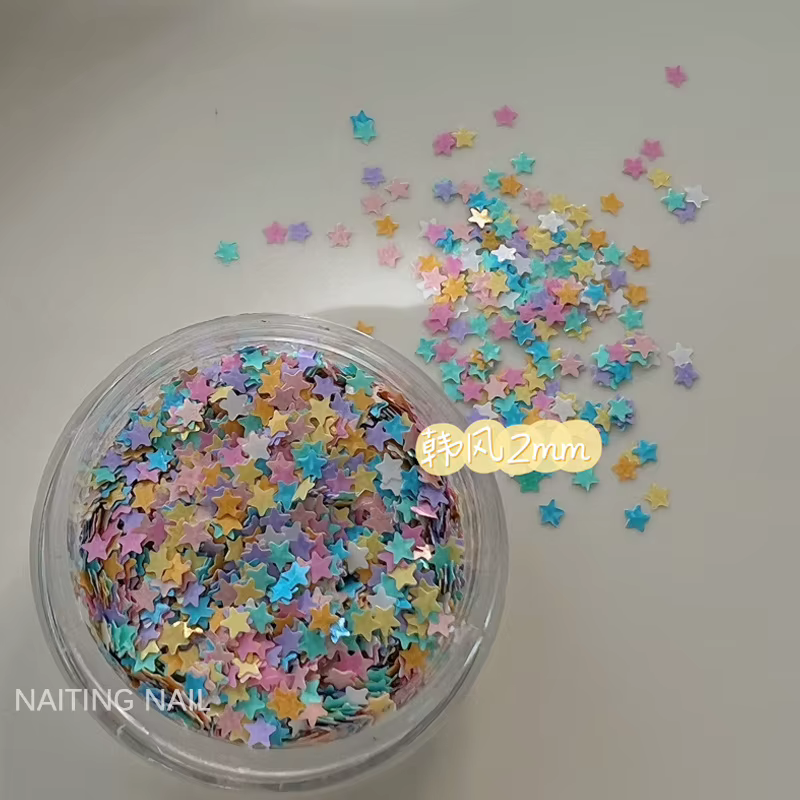 Mini étoile à paillettes pour ongles, 2mm, bonbons colorés, couleurs mélangées, feuille fine or arge