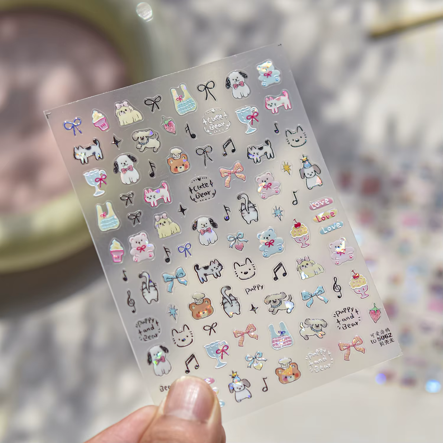 Tomoni 5D dessin animé chat Nail Art autocollant été plage Laser coquille ongles fournitures Nail Ar
