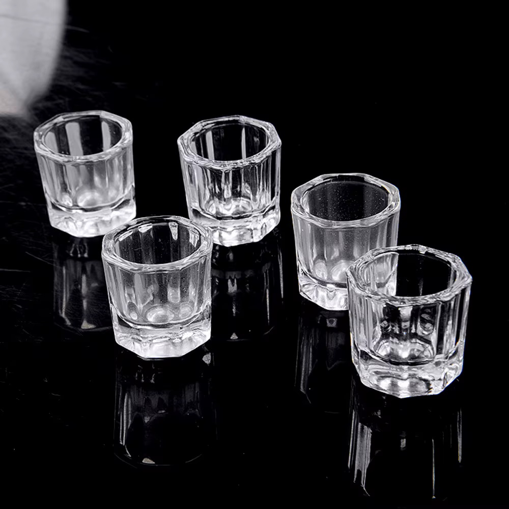 Tasse à ongles en verre de cristal, acrylique transparent, petite poudre octogonale, tasse à ongles