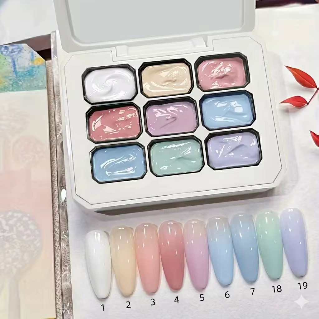 Gel de vernis à ongles Macaron 9 couleurs, Gel solide à tapoter, Gel dégradé effet blush, Gel UV pou