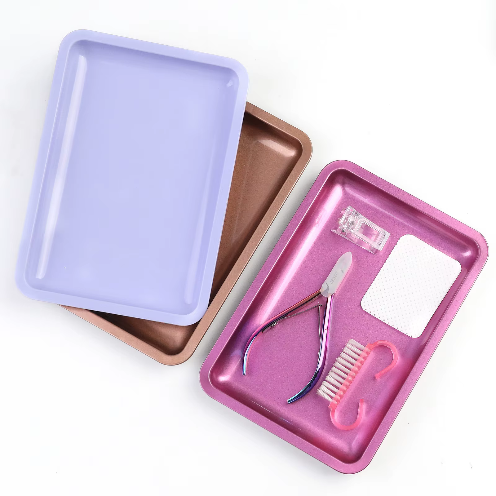 Plateau de rangement carré en acier inoxydable pour cosmétiques, 1 pièce, plaque de manucure pour Na