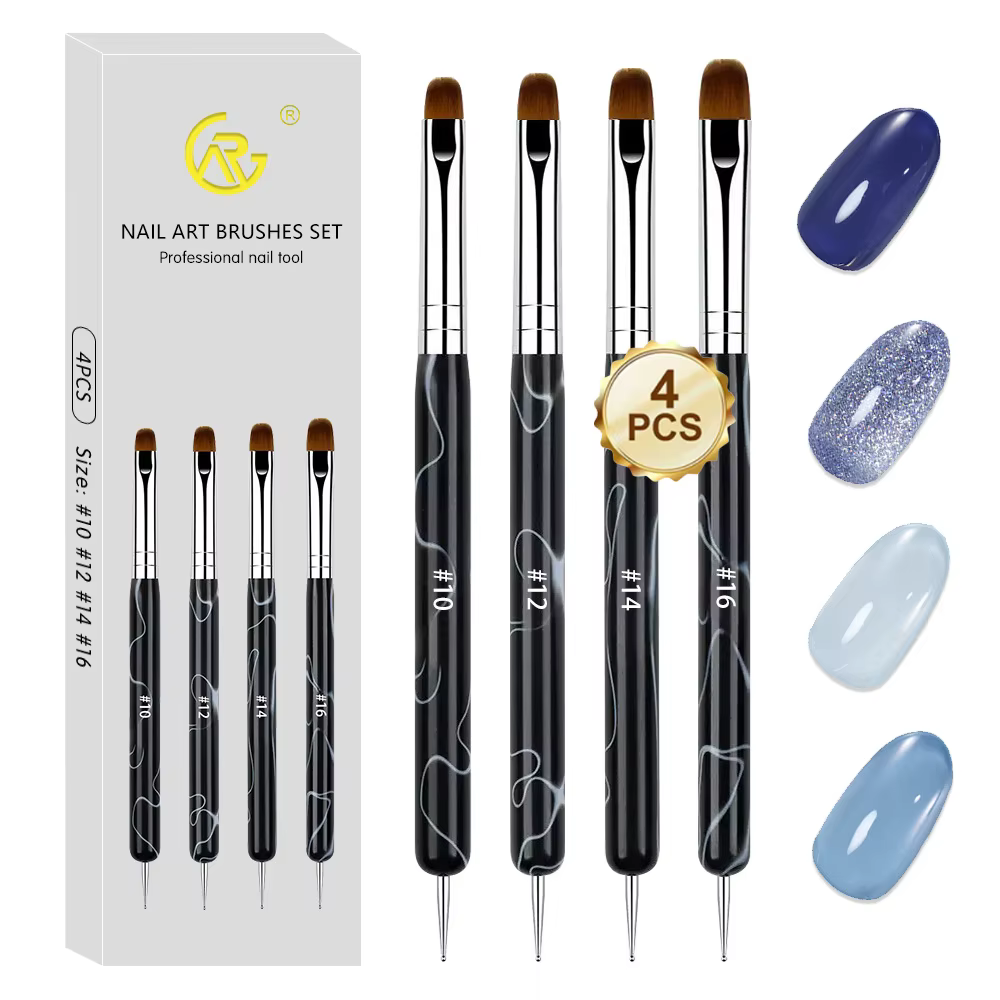 Ensemble de pinceaux pour Nail Art français, 4 pièces, brosse bidirectionnelle pour Nail Art avec ou