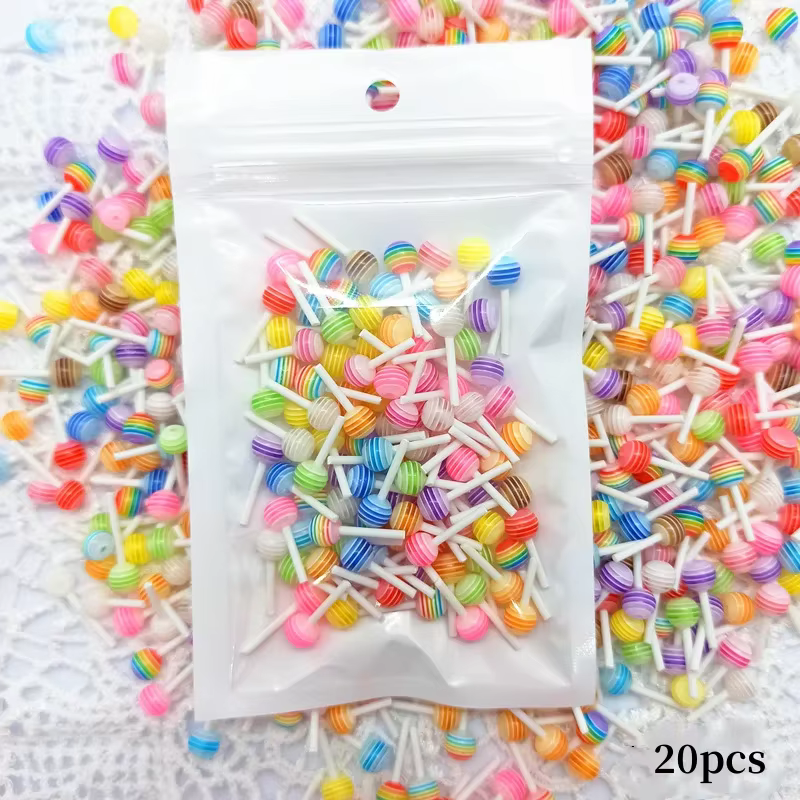 20 pièces 3D Kawaii sucette conception Nail Art breloques acrylique coloré dessin animé résine ornem
