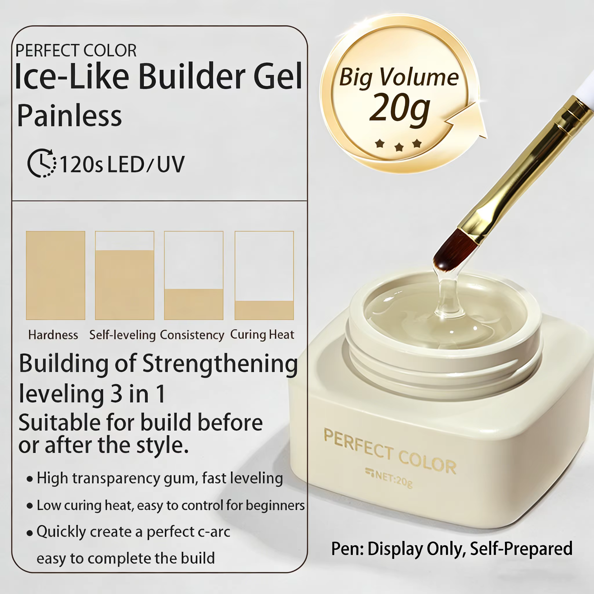 Gel Constructeur PERFECT COLOR pour Ongles 20g Transparent Gel Renforçateur Vernis à Ongles DIY Salo