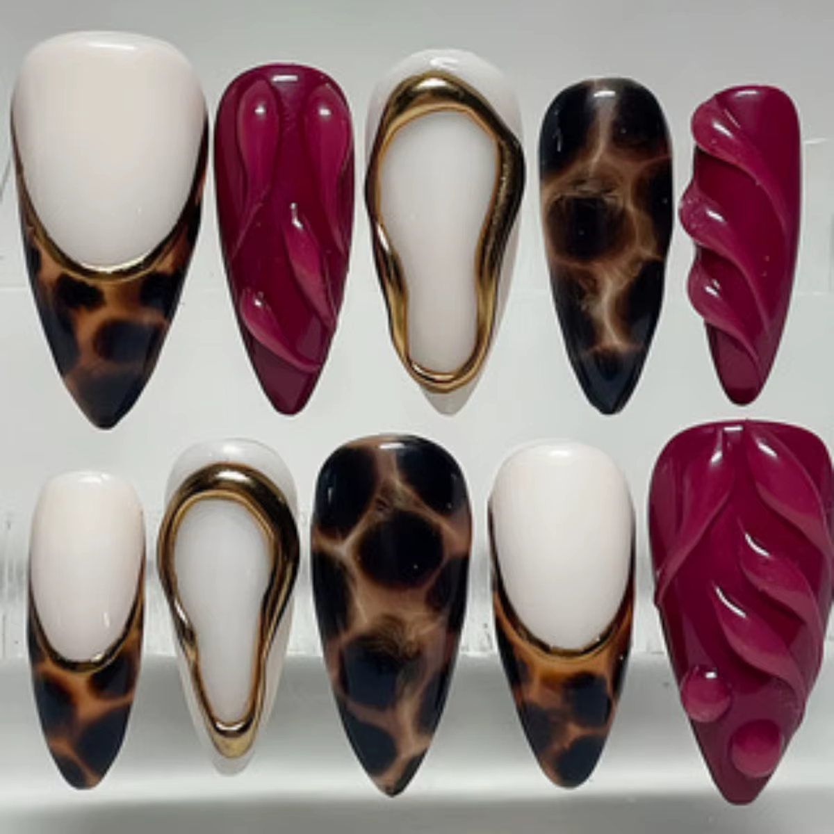 10 faux ongles bleus à presser avec strass, longs en acrylique, forme amande, pour filles stylées