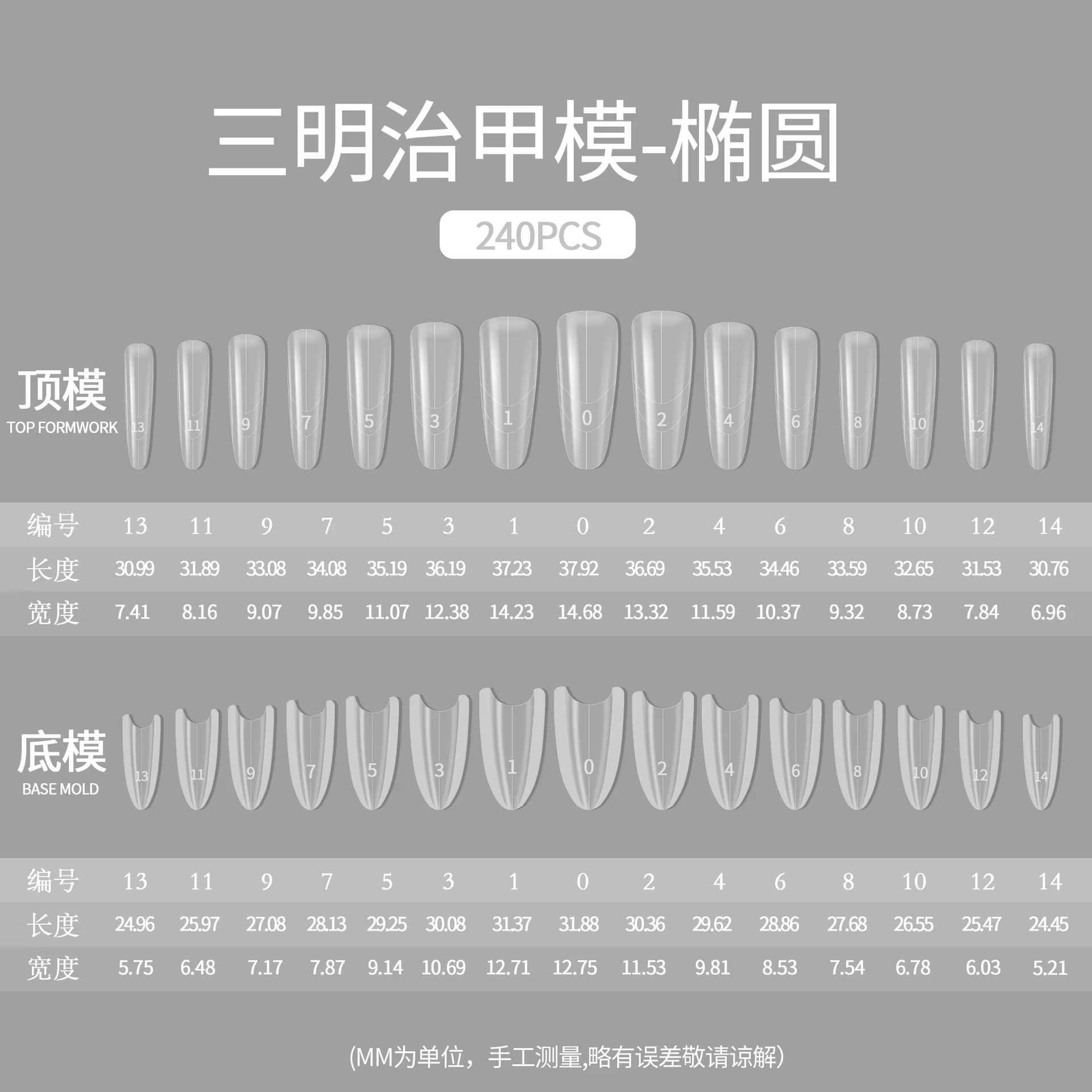 240 pièces de moules transparents en gel pour extensions d'ongles, formes sandwich, échelles fines e