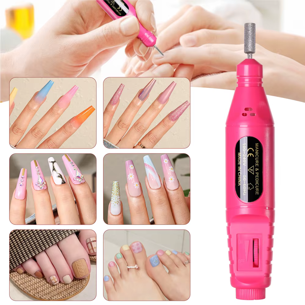 LINMANDA 6 en 1 Kit de forets à ongles électriques enlever polisseuse manucure lime à ongles Portabl