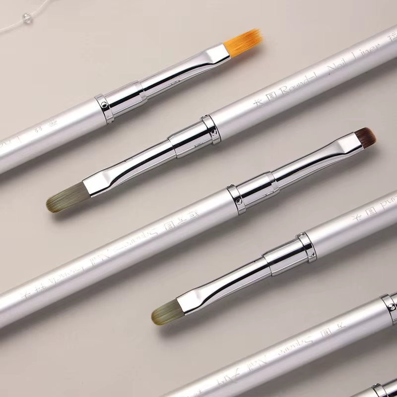 Brosse à ongles à Double tête avec manche en métal, brosse de revêtement, stylo de peinture, brosse