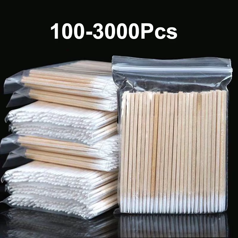 100-3000 ongles bois coton-tige bâtons propres dissolvant de vernis à ongles outil d'art tête de cot