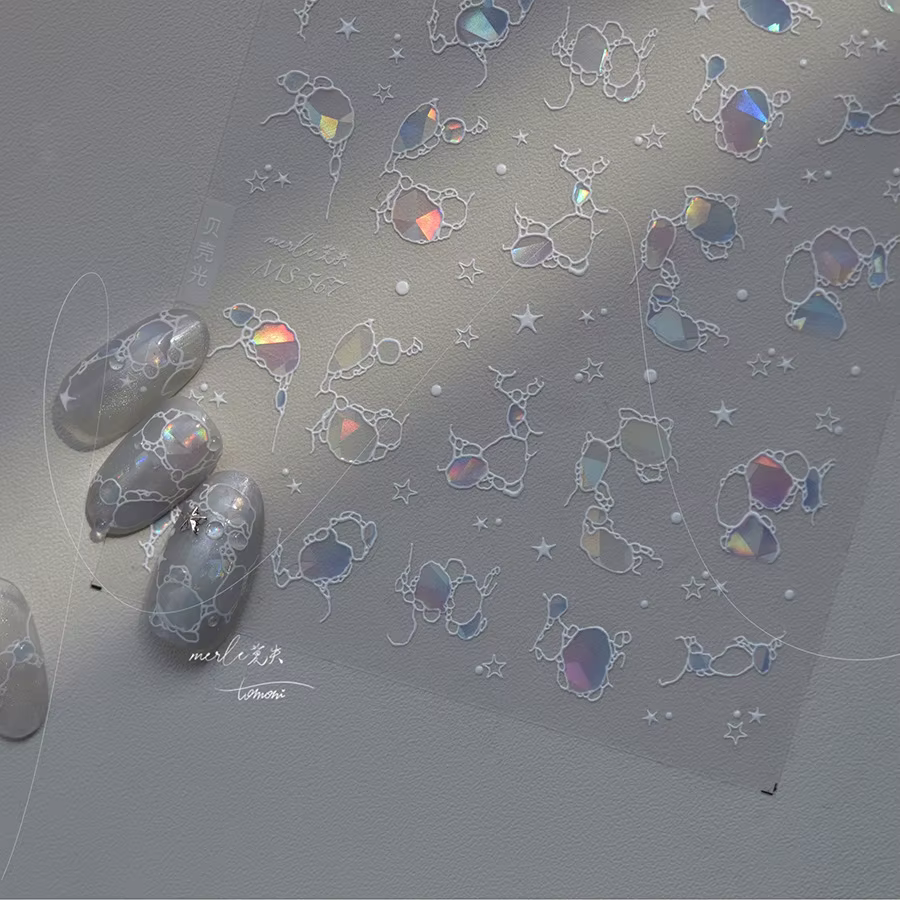 Autocollant de manucure décoratif en relief souple, motifs Ondulations d'eau de mer, Étoiles scintil