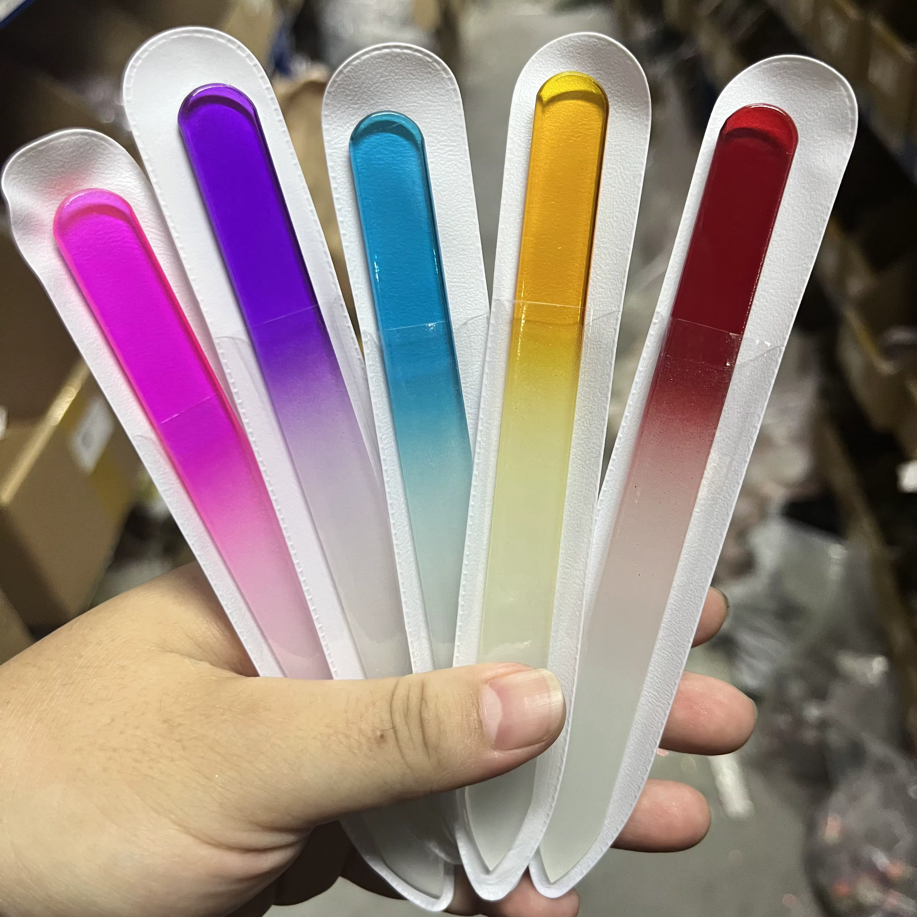 Limes à ongles en verre, 5 pièces, pour ongles naturels, Double face, gravés ombrés, voyage, outils
