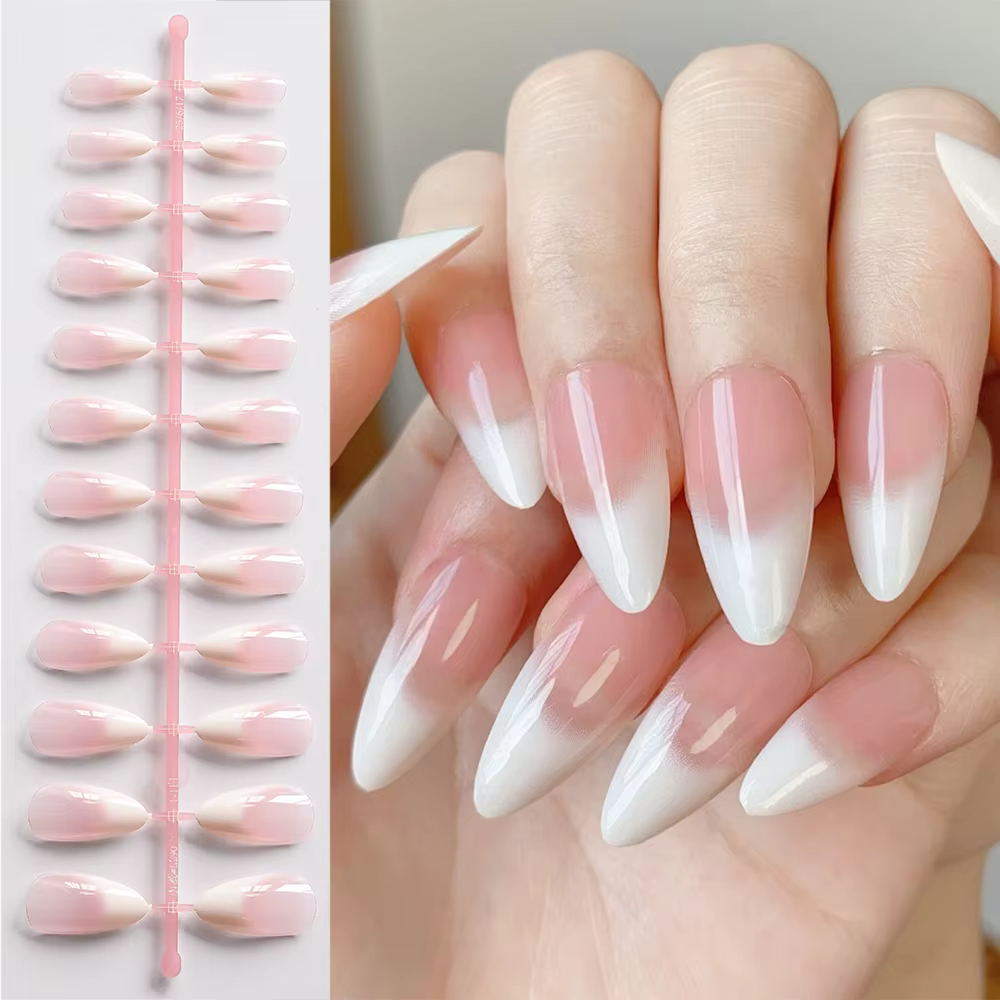 120 pièces nu rose dégradé presse sur ongles Ultra-tendre amande Gel faux ongles Simple couverture c