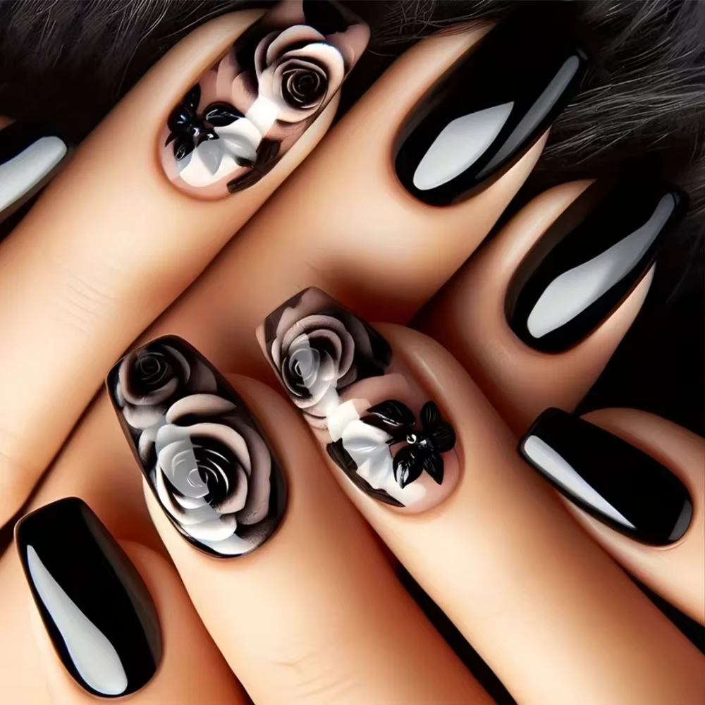 Faux Ongles Mi-Longs N64.avec Colle, Paillettes Portables, Poignées à Pression, Amovibles, Français,