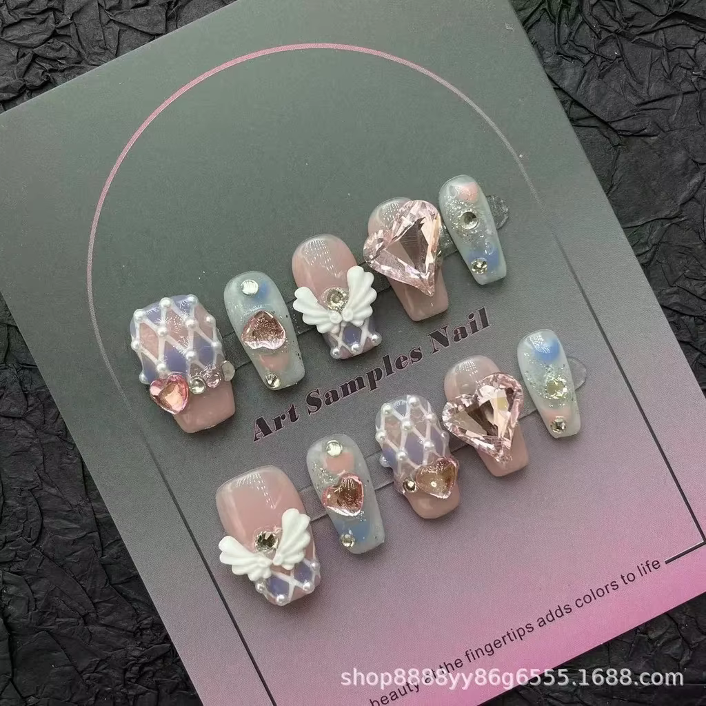 Sakura Nail Art Sweet Dreamy Fantasy, faux ongles portables faits à la main, patchs d'ongles ailes d