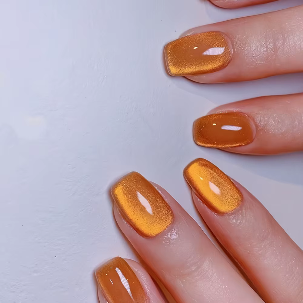 Faux ongles courts et moyens pour automne et hiver, yeux de chat, pointes de ballet carrées brillant